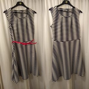 Navy White Wavy Stripe Stretchy Fit and Flare